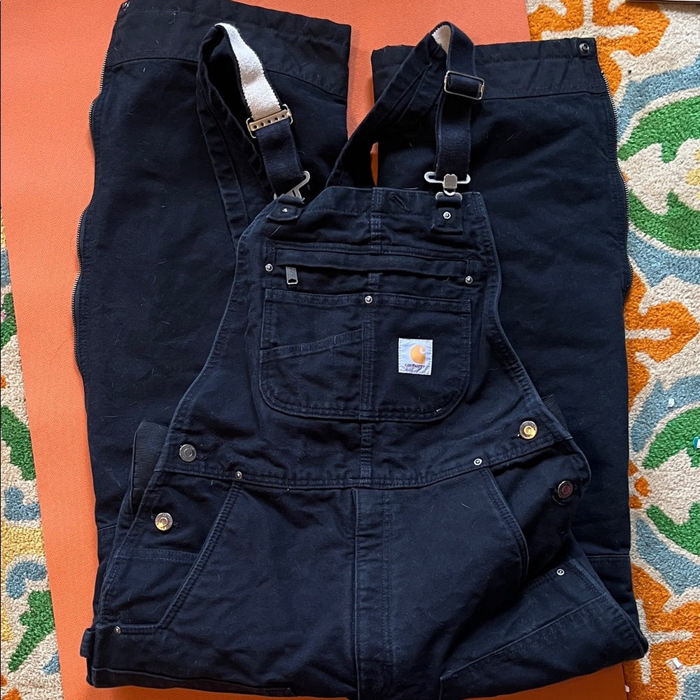 Carhartt insulated Black Bib Overalls with Front Pocket Logo